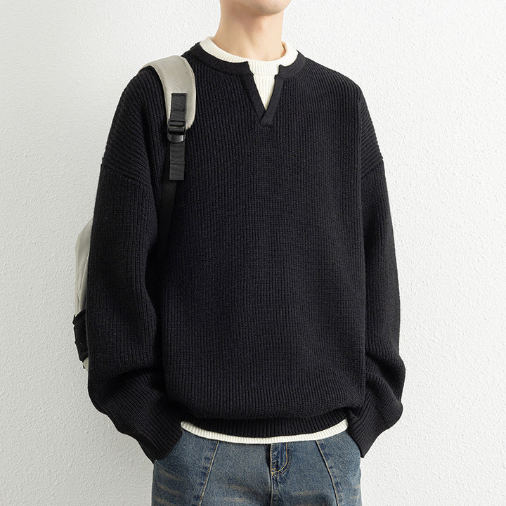 Herren Strickpullover mit V-Ausschnitt und strukturiertem Design Echoarchiv
