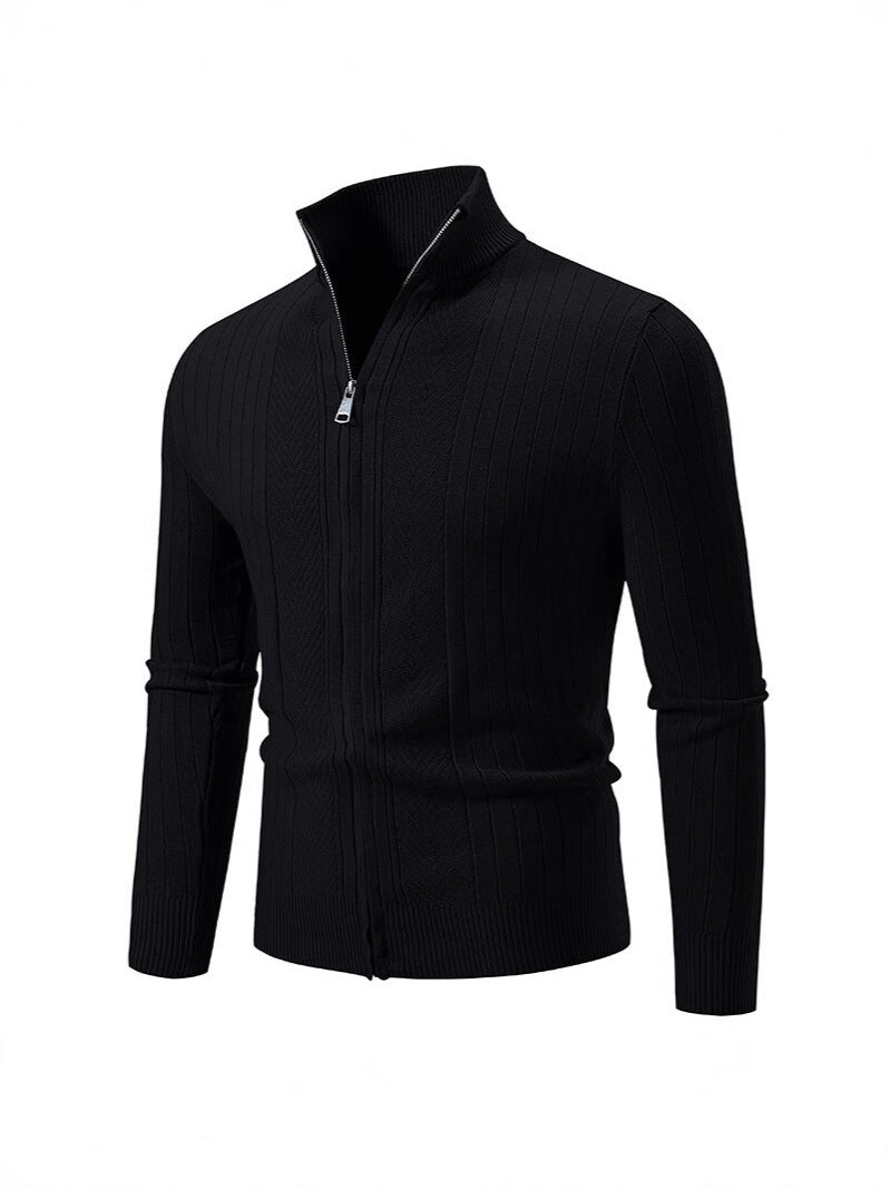 Herren Strickpullover mit hochschließendem Reißverschluss und feinem Rippdesign Echoarchiv