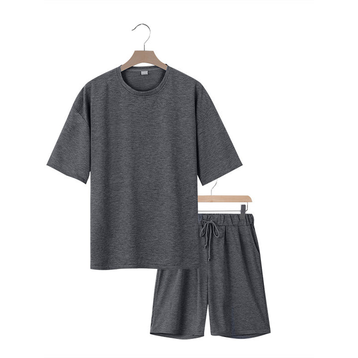 Herren nan entspannter Jersey-Set mit verlängertem Rundhals-T-Shirt und elastischen Kordelzug-Shorts Echo Archiv