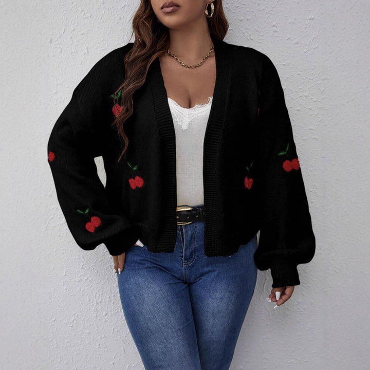 Damen Kurzgeschnittener Oversize-Cardigan mit Kirsch-Stickerei – Veloura