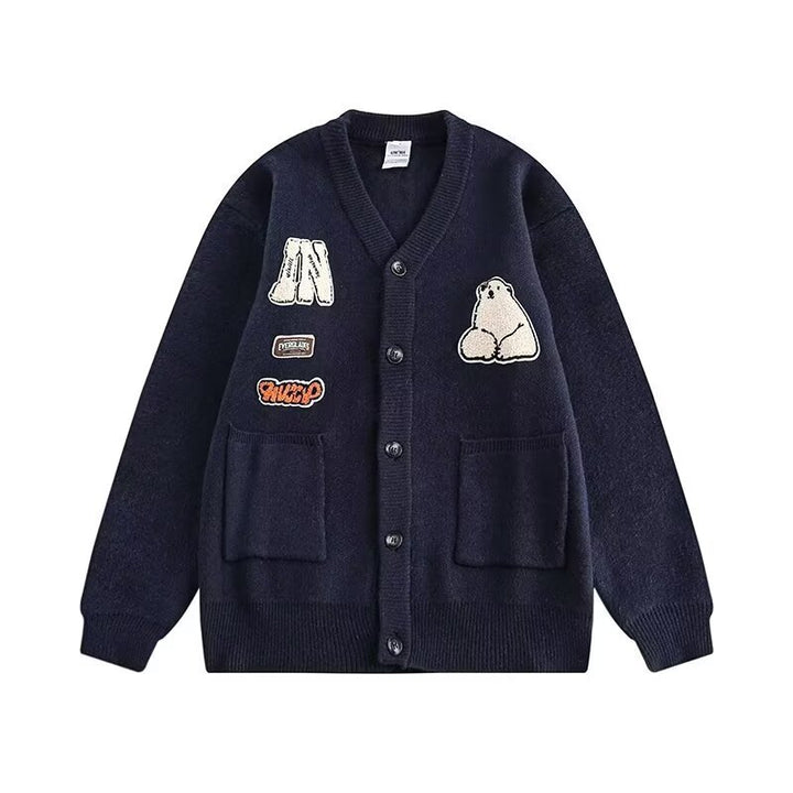 Damen Gemütliche Strickjacke mit bunten Applikationen Echoarchiv