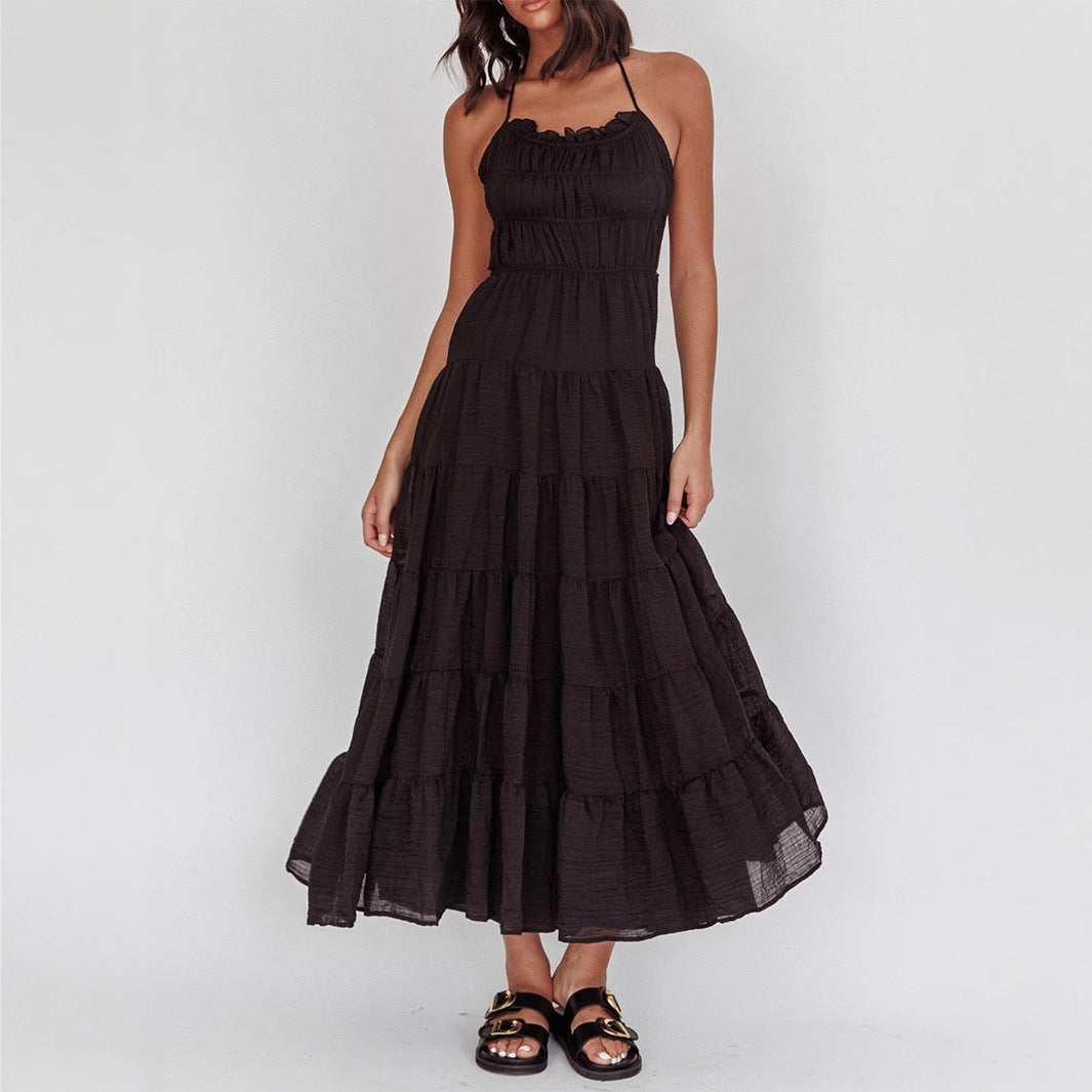 Damen luftiges Maxikleid mit Rüschendetails und elastischem Taillenbund Echo Archiv