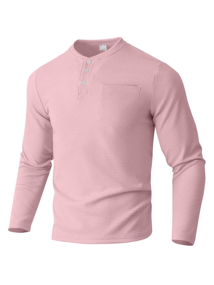 Herren Langarm Henley mit Waffelstruktur und Brusttasche thermisches Langarmshirt – Marzano