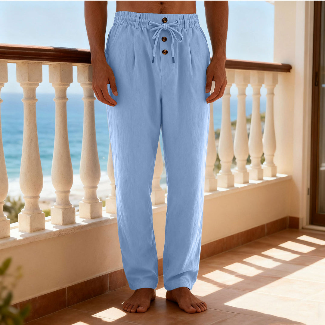 Herren nan leichte Loungehose mit elastischem Kordelbund, Tunnelzug und dekorativer Knopfleiste Echo Archiv