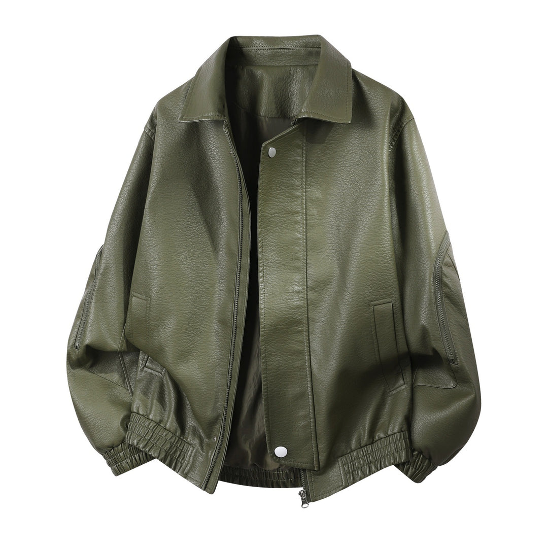 Männlicher Übergrößen-Faux-Leder-Blouson mit elastischem Saum und verdecktem Reißverschluss – Taviero