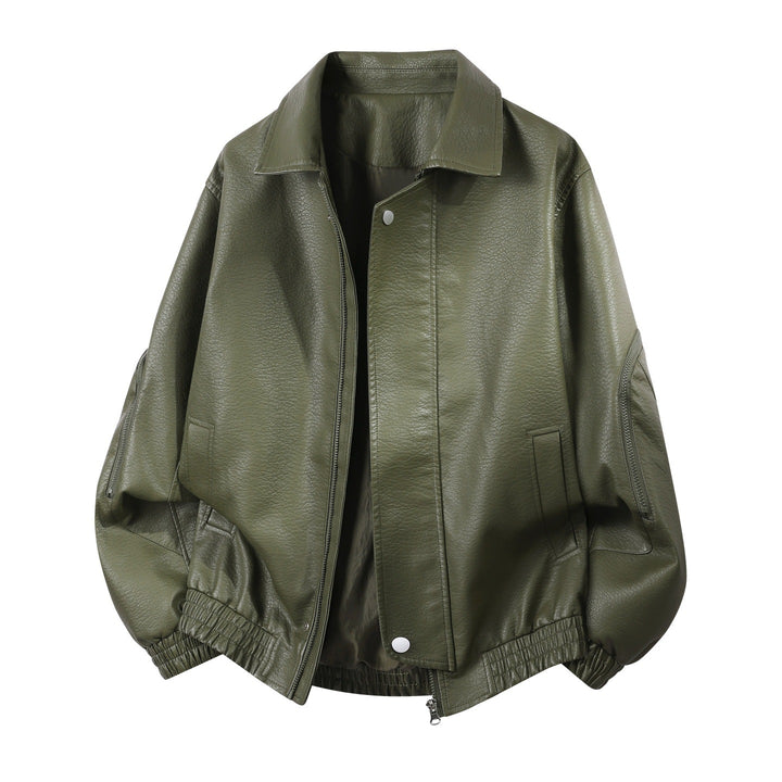Männlicher Übergrößen-Faux-Leder-Blouson mit elastischem Saum und verdecktem Reißverschluss – Taviero