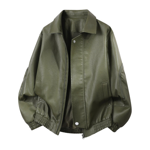 Männlicher Übergrößen-Faux-Leder-Blouson mit elastischem Saum und verdecktem Reißverschluss – Taviero