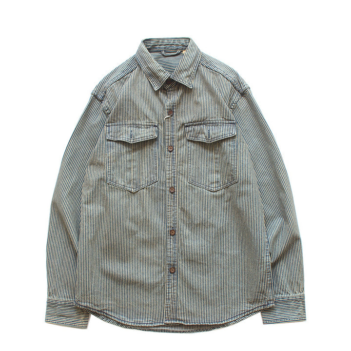 Herren Gestreiftes Denim-Hemd mit Brusttaschen Echo Archiv
