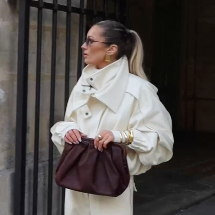 Damen Zweiteiliges Oversize-Jacken- und Bundfaltenhosen-Set mit hohem Stehkragen Echoarchiv