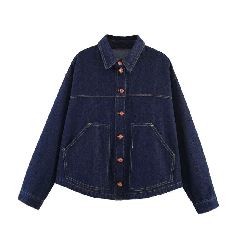 Damen Oversize-Jeansjacke mit kastigem Cropped-Schnitt, aufgesetzten Taschen und Kontrastnähten Echo Archiv