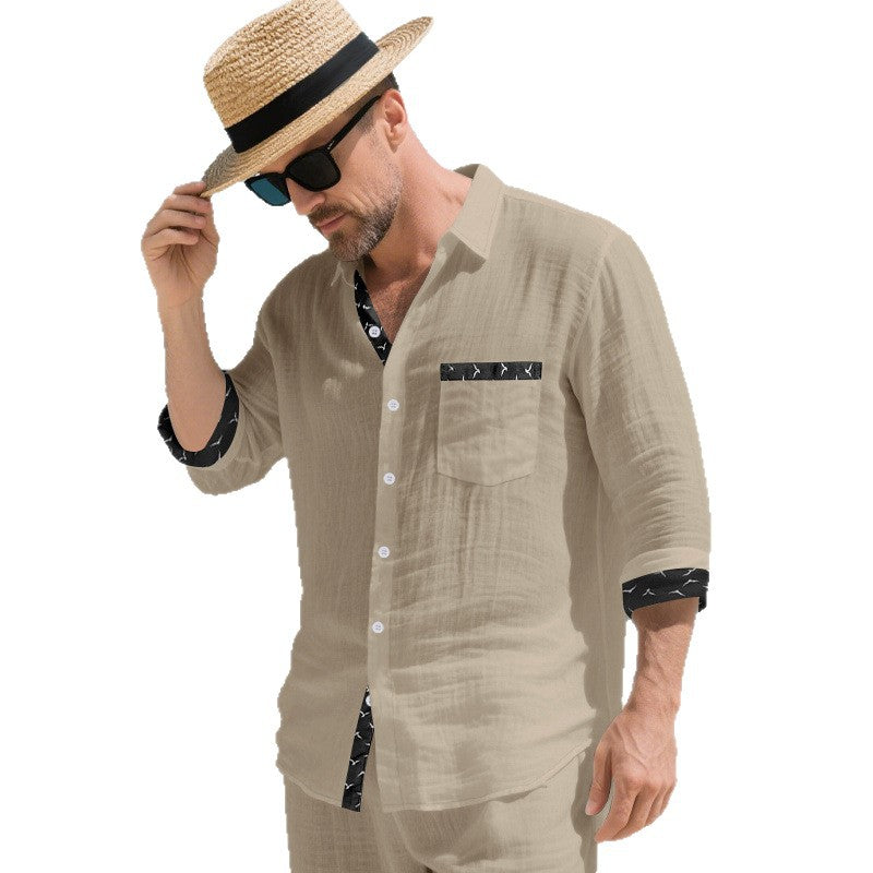 Herren elegantes Langarmhemd mit modernem Muster und praktischer Brusttasche Echoarchiv