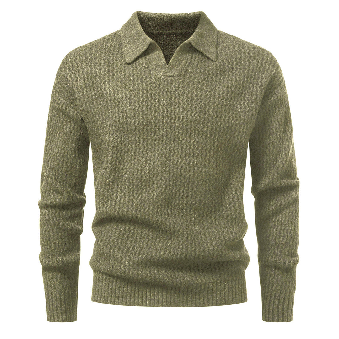 Herren Polokragen-Feinstrickpullover mit strukturierter Wellenoptik und geripptem Saum Echo Archiv