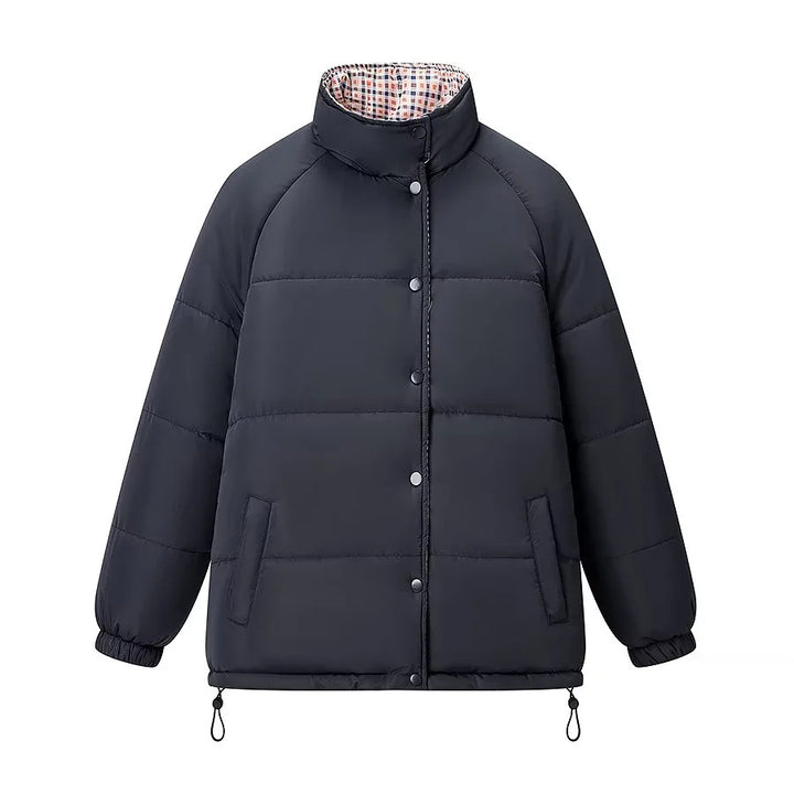 Damen nan warme Oversize-Steppjacke mit kariertem Innenfutter, Stehkragen und Tunnelzugsaum Echo Archiv