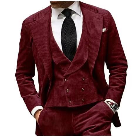 Herren eleganter Cordanzug mit Weste und stilvollem Revers Echoarchiv