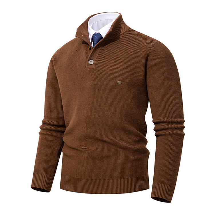 Herren Strickpullover mit Knopfdetails und modernem Stehkragen Echoarchiv