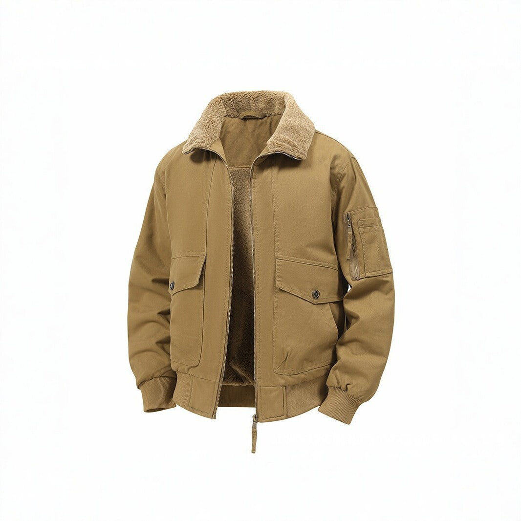 Herren Militärisch inspirierte Thermo-Bomberjacke mit Teddy‑Futter, Ärmeltasche und Druckknopf‑Klappentaschen Echo Archiv