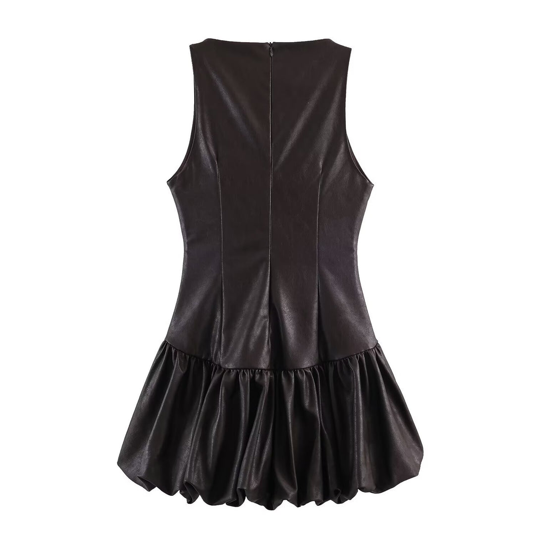 Damen ärmelloses Kunstlederkleid mit voluminösem Rock Echo Archiv