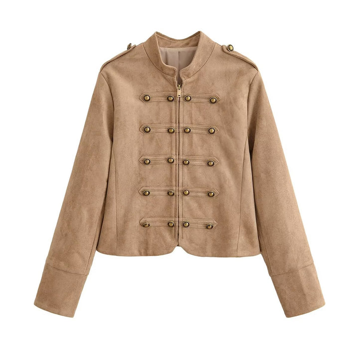 Damen Militärisch inspirierte Kurzjacke aus Wildlederoptik Echo Archiv