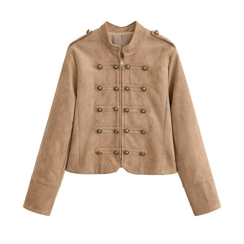 Damen Militärisch inspirierte Kurzjacke aus Wildlederoptik Echo Archiv