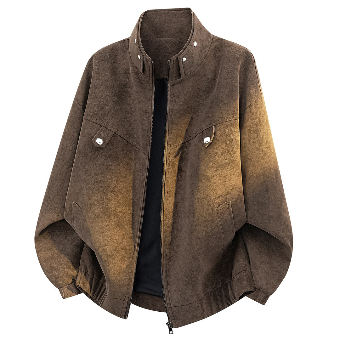 Herren Oversize Velours-Optik Bomberjacke mit hohem Stehkragen, asymmetrischer Brustpasse & elastischem Saum Echoarchiv