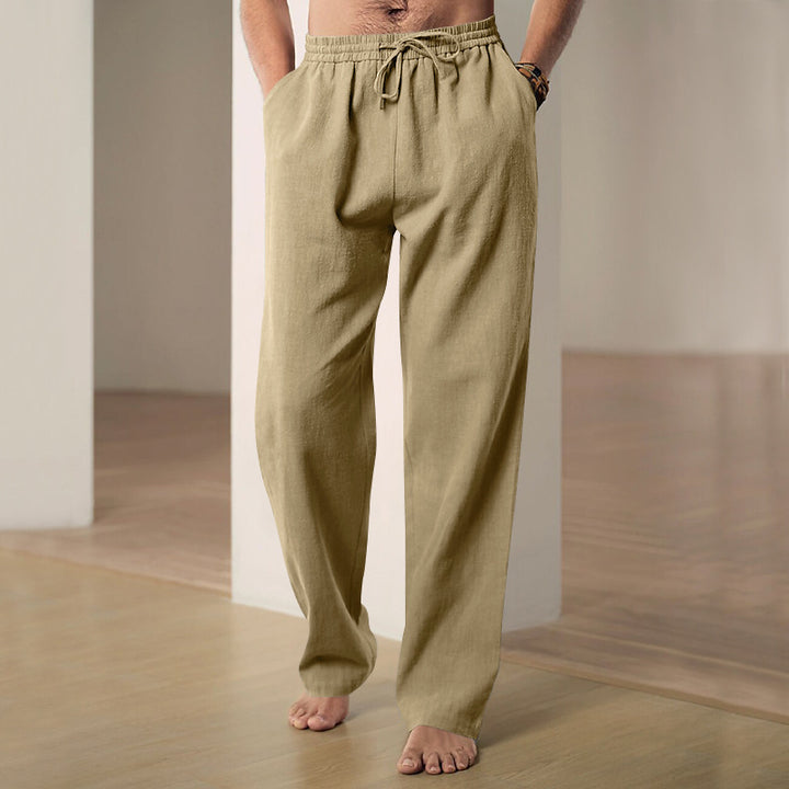 Herren Locker geschnittene Leinenhose mit Kordelzug und geradem Bein Echoarchiv