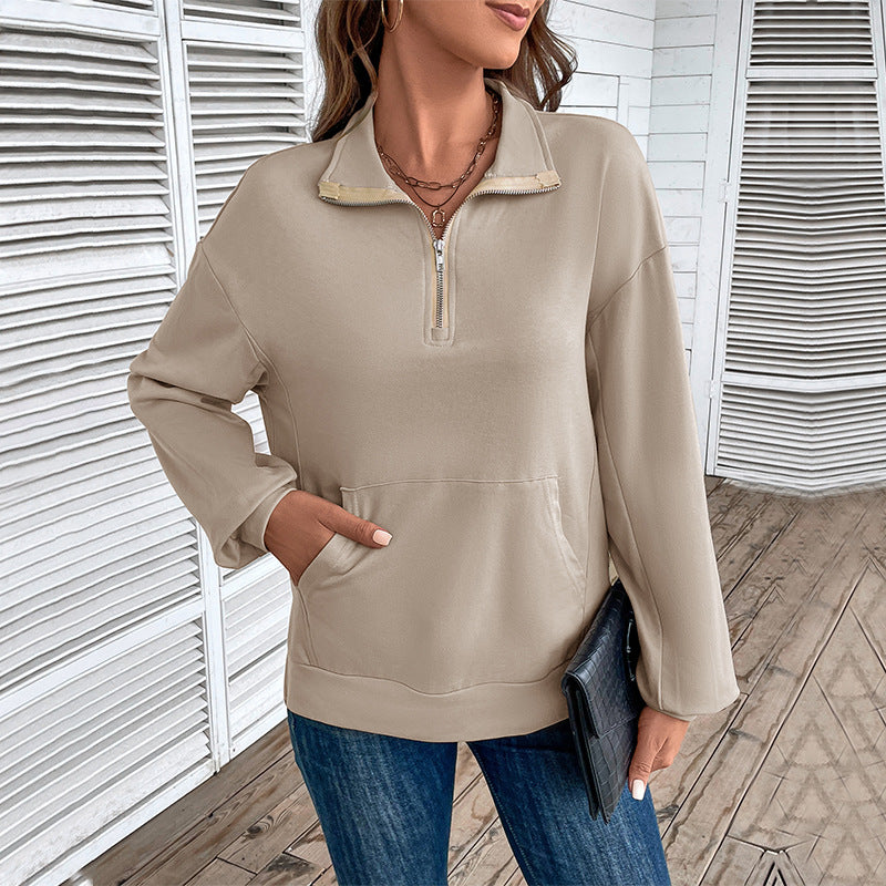 Damen Leichtes Halbzip-Sweatshirt im Relaxed-Fit mit Kängurutasche und Stehkragen Echoarchiv