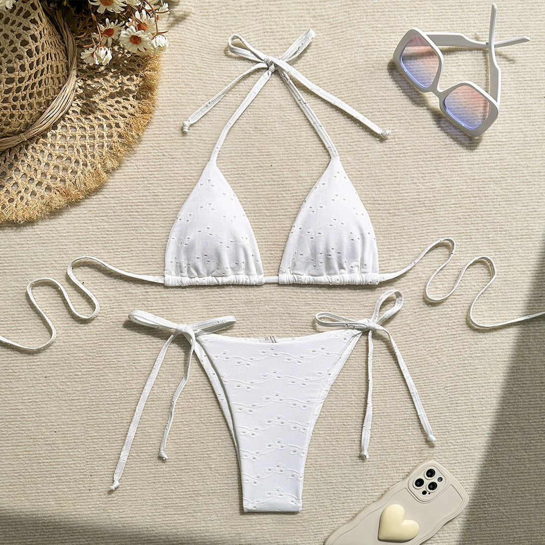 Damen Triangel-Bikini mit elastischen Bindebändern und Ripp-Optik Echo Archiv