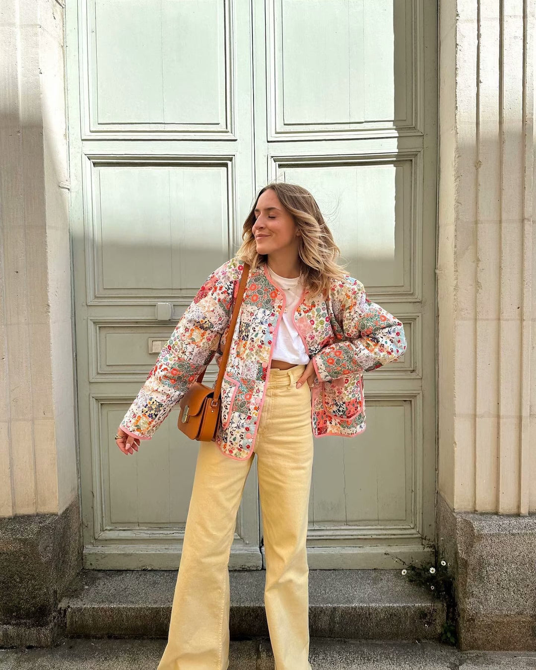 Damen Gesteppte Patchwork-Jacke Weste und Minirock-Set Echo Archiv