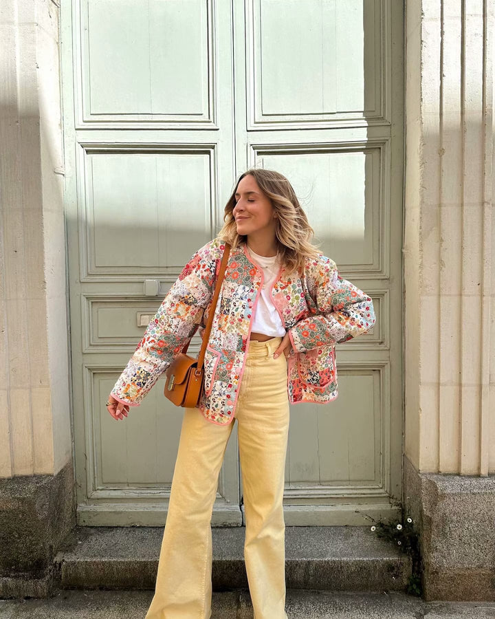 Damen Gesteppte Patchwork-Jacke Weste und Minirock-Set Echo Archiv