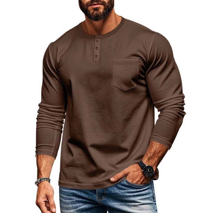 Herren Langarm-Henley-Shirt mit praktischer Brusttasche Echoarchiv