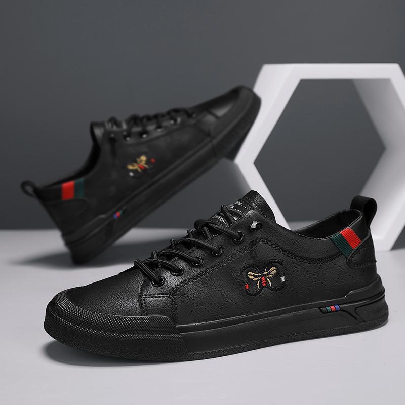 Herren Eleganter Low-Top Sneaker aus Kunstleder mit gestickter Bienen-Applikation – Norré