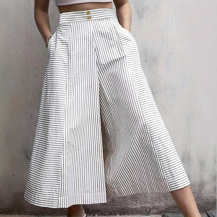 Damen Hochtaillierte Palazzo-Hose mit weitem Bein & Streifen-Detail – Avérine
