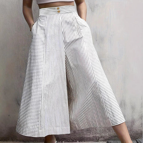 Damen Hochtaillierte Palazzo-Hose mit weitem Bein & Streifen-Detail – Avérine