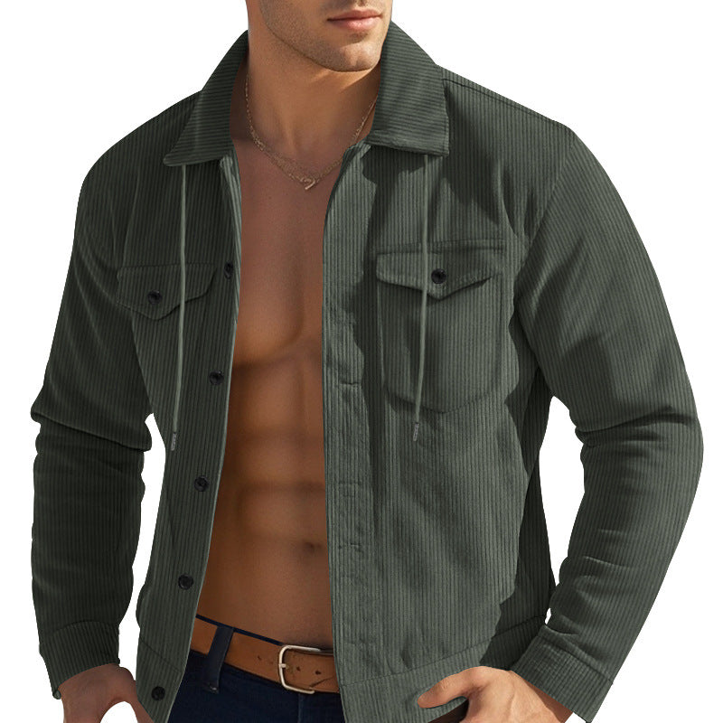 Herren nan lässige fein gerippte Cordjacke mit Stehkragen, Brusttaschen und elastischem Saum Echo Archiv