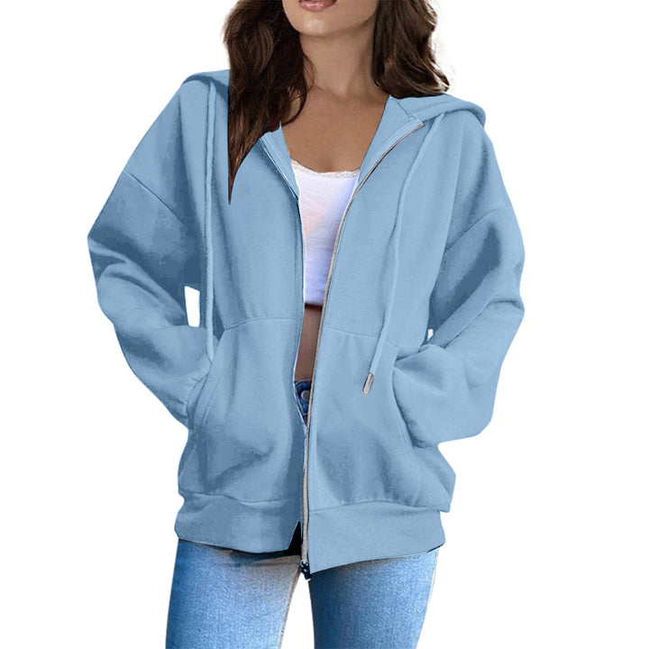 Damen oversized Kapuzenjacke mit durchgehendem Reißverschluss, Kängurutaschen und weichem Innenfutter – Célinea