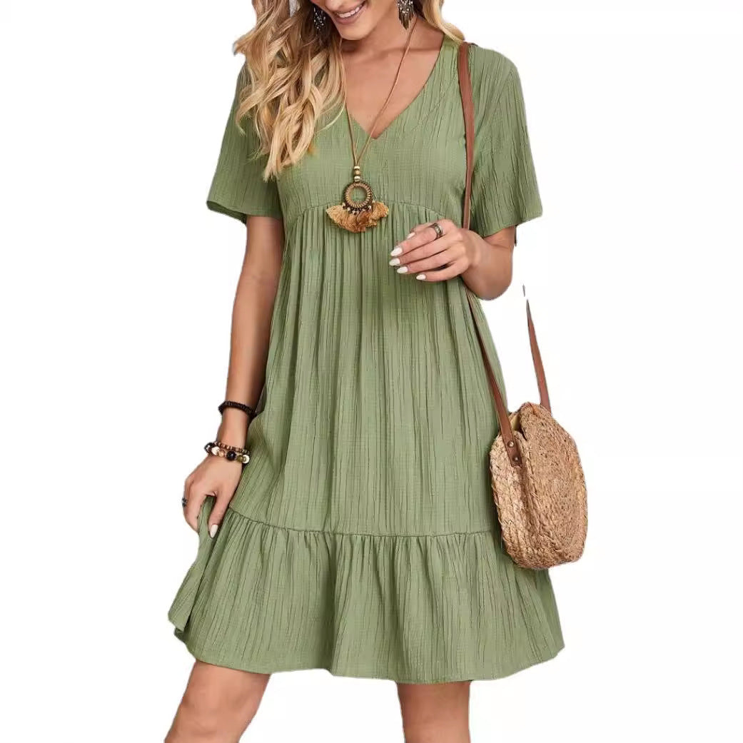 Damen nan Krepp-Kurzkleid mit V-Ausschnitt, geraffter Empirenaht und Volantsaum Echo Archiv
