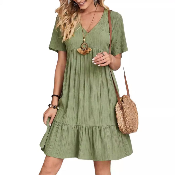 Damen nan Krepp-Kurzkleid mit V-Ausschnitt, geraffter Empirenaht und Volantsaum Echo Archiv