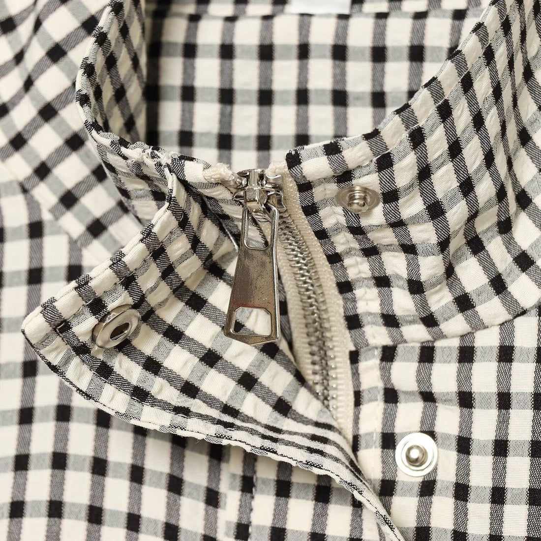 Damen Cropped Boxy-Jacke im Vichy-Karo mit Funnelkragen und verdeckter Knopfleiste Echoarchiv