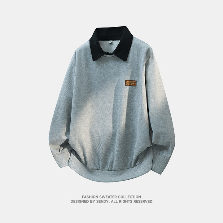 Herren Weitgeschnittenes Polo-Sweatshirt mit Kontrastkragen und Waffelstruktur Echoarchiv