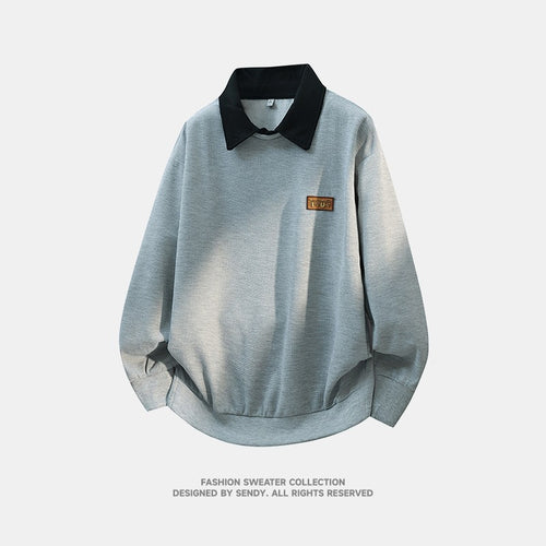 Herren Weitgeschnittenes Polo-Sweatshirt mit Kontrastkragen und Waffelstruktur Echoarchiv