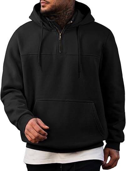 Herren Kapuzenpullover mit halbem Reißverschluss, Kängurutasche und gerippten Bündchen – Cavarno