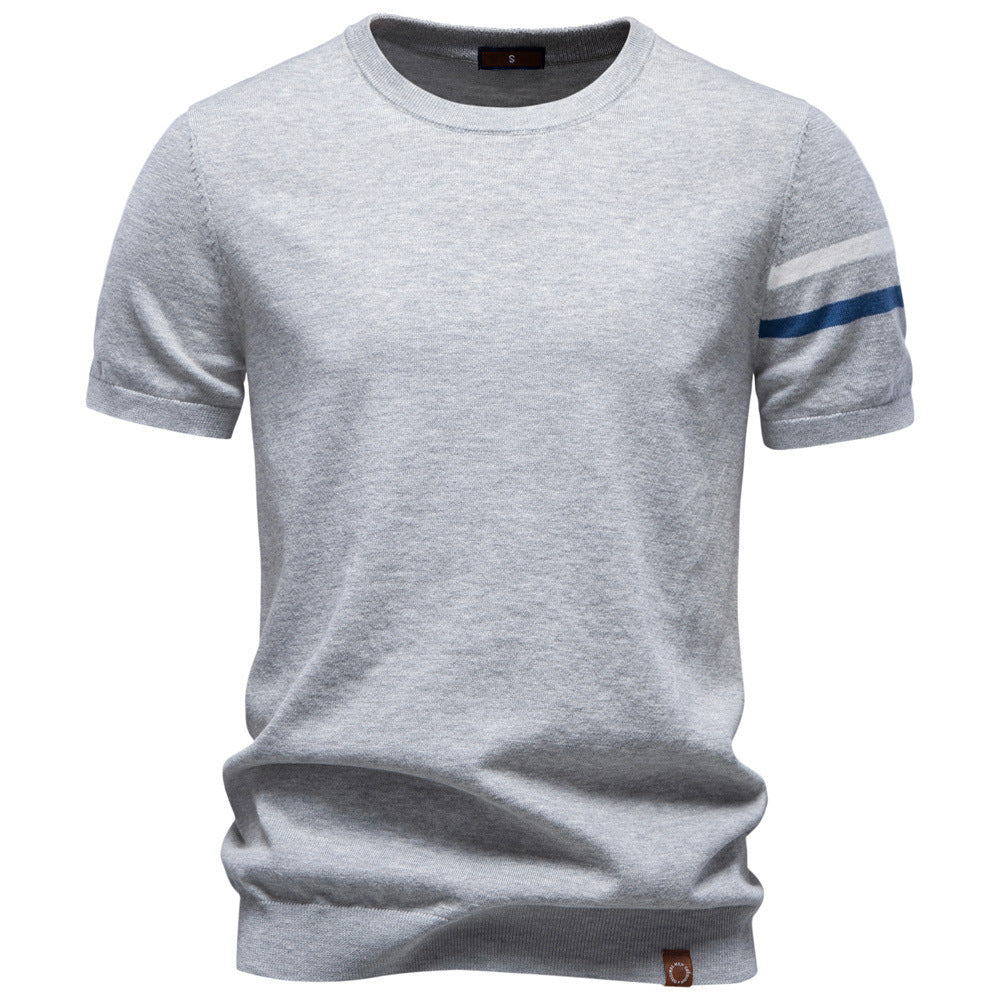 Herren nan feines Baumwollstrickshirt mit Rundhalsausschnitt kurzärmelig und kontrastierenden Ärmelstreifen Echo Archiv