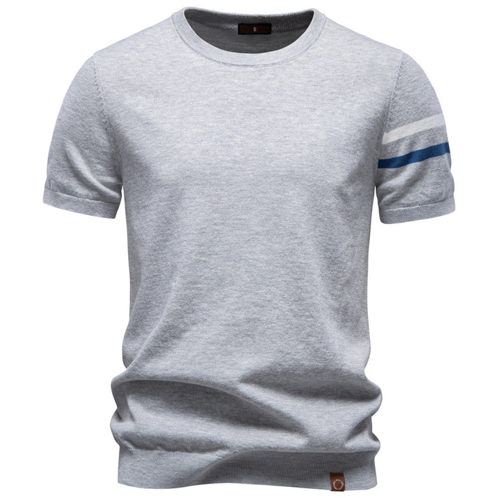 Herren nan feines Baumwollstrickshirt mit Rundhalsausschnitt kurzärmelig und kontrastierenden Ärmelstreifen Echo Archiv