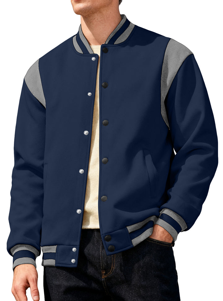 Herren lässige Collegejacke mit Druckknöpfen und elastischen Bündchen Echoarchiv