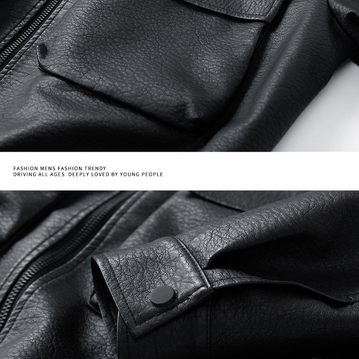 Herren lässige Kunstlederjacke mit praktischen Taschen und elastischem Bund Echoarchiv