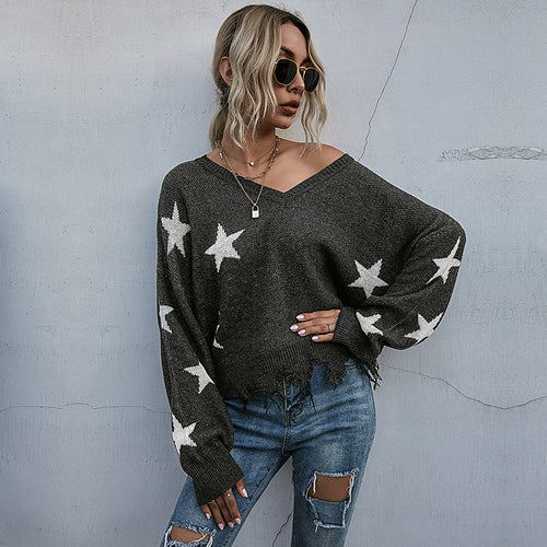 Damen Lässiger Oversized Pullover mit Sternen Echo Archiv