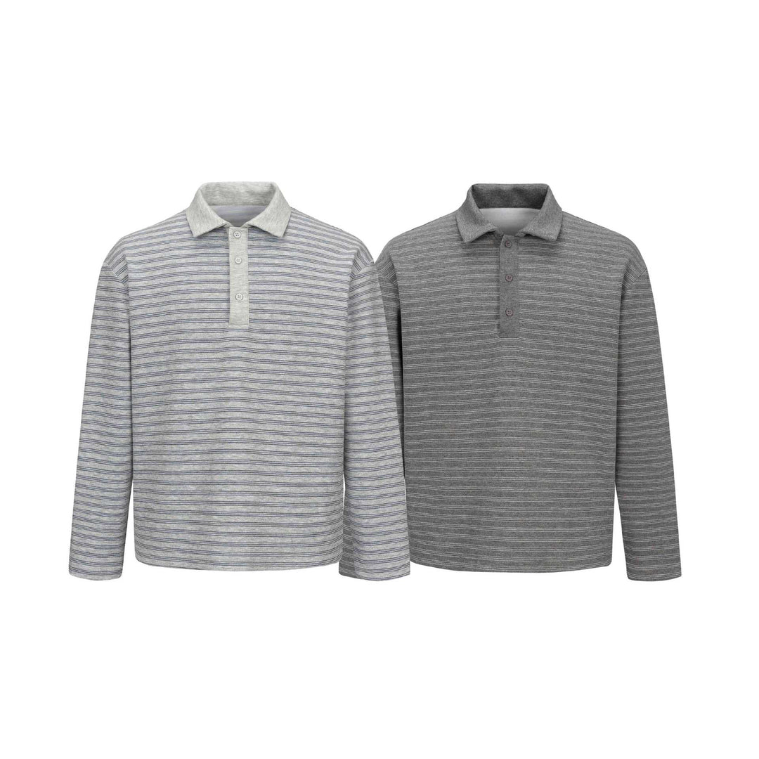 Herren Langarm-Polohemd im Relaxed‑Fit mit feinem Streifenstrick Echoarchiv