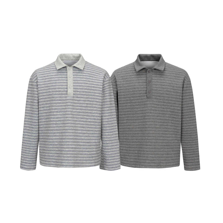 Herren Langarm-Polohemd im Relaxed‑Fit mit feinem Streifenstrick Echoarchiv