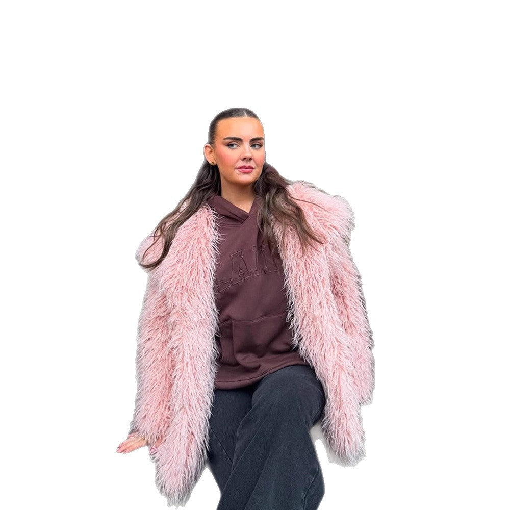 Damen Kurz geschnittener Oversize Kunstfell-Mantel mit voluminösem Schalkragen und lockiger Struktur Echoarchiv
