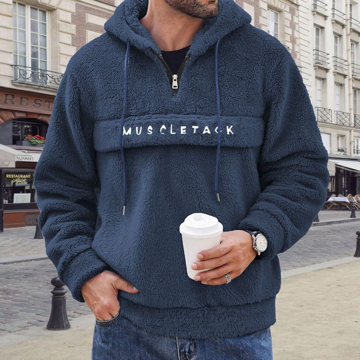 Herren Teddy-Fleece Kapuzenpullover mit halbem Reißverschluss, Kängurutasche und weichem Innenfutter – Cavarno